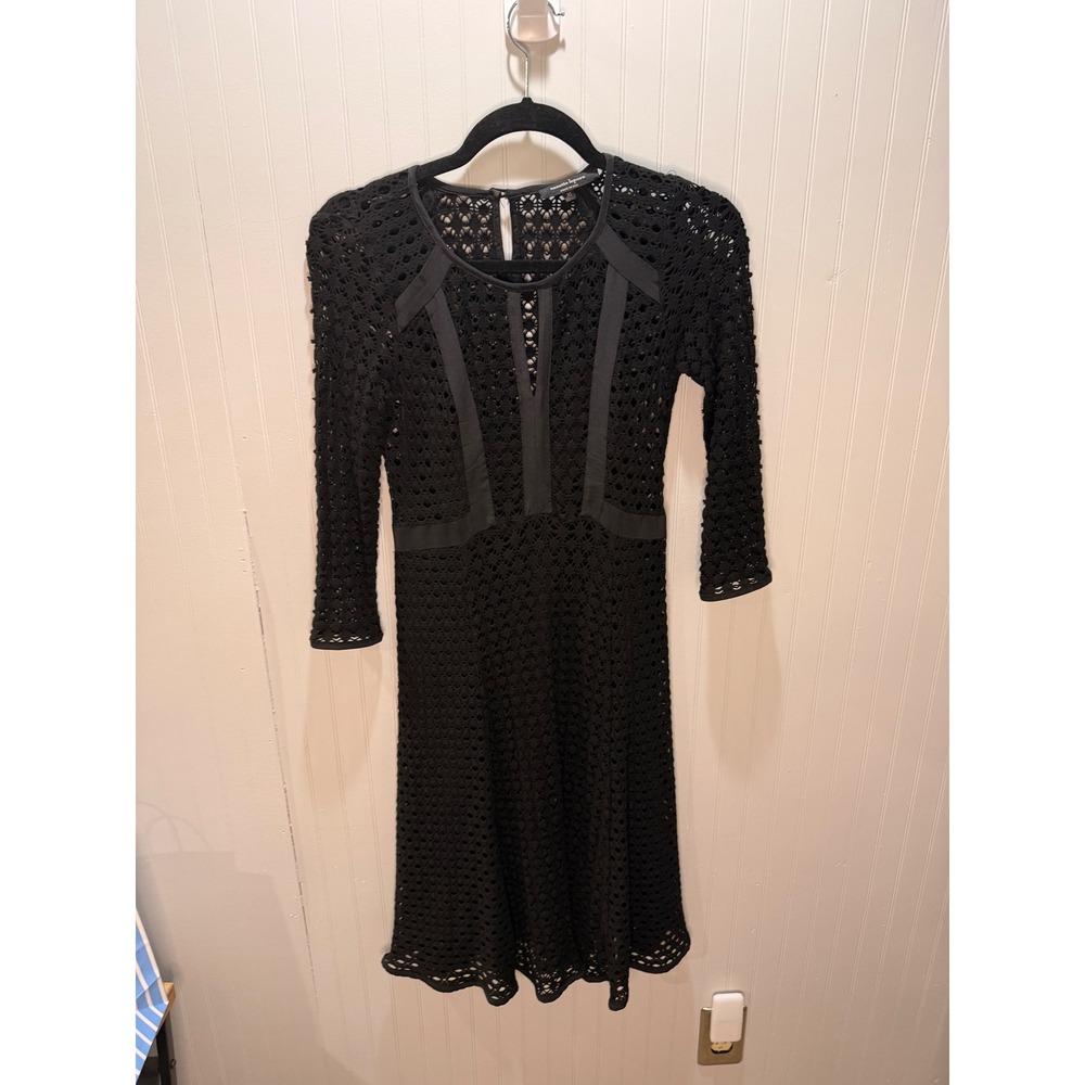 Nanette‎ Lepore Black Eyelet Lace Satin Trim A-Line Dress XS Made in NYC